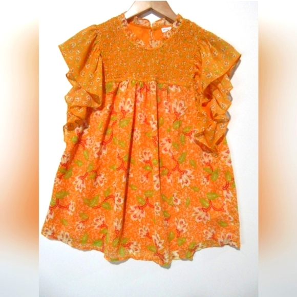 ANTHROPOLOGIE Maison d'Amelie Orange Smocked Blouse Top Size Size Medium - Picture 4 of 6